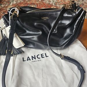 Black Leather Shoulder Bag with Gold Hardware